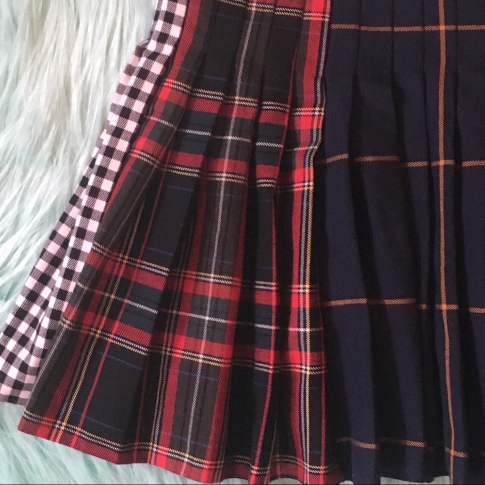 Zara Pleated Mixed Print Check Mini Skirt Sz M - Picture 7 of 7